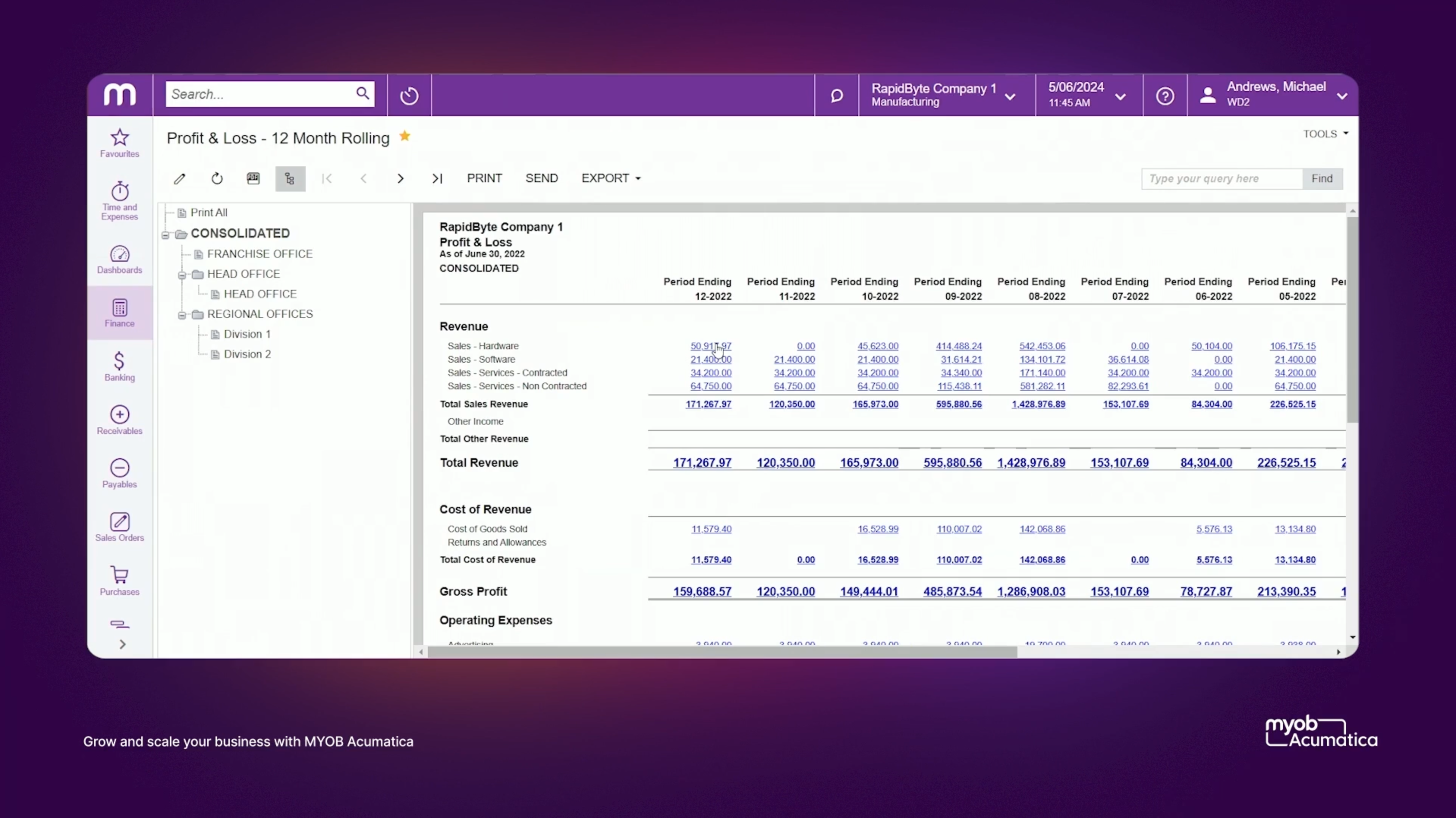 screenshot of MYOB Acumatica